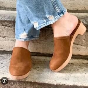 MADEWELL The Ruby Clogs in Suede and Wooden Block Heels in Tan Women's Size 6.5